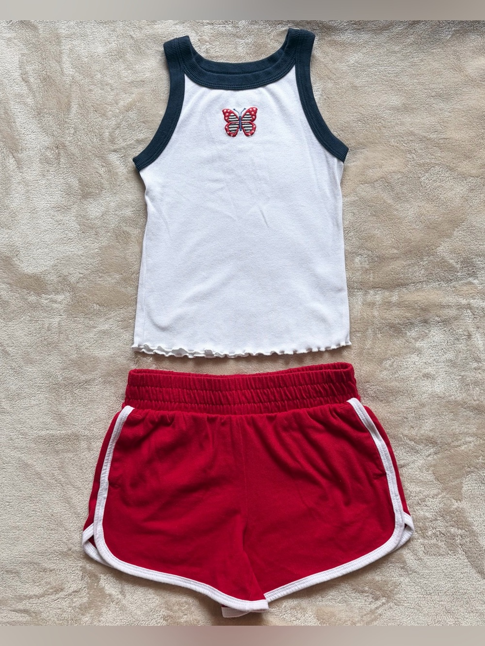 Girls 6/6X Holiday Outfit - Patriotic Red White Blue Tank Top & Shorts 2pc Set